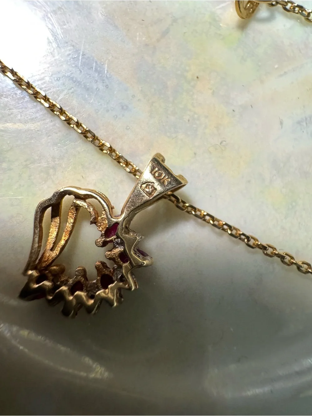Vintage 10K/14K Solid Gold Heart Necklace – Real Marquise Rubies & Diamonds